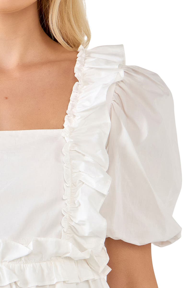 English Factory Ruffle Puff Sleeve Peplum Cotton Top, Alternate, color, 