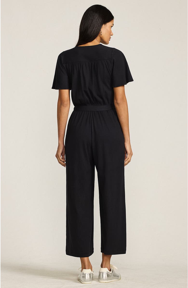 Lands' End Cotton Modal Tie Waist V Neck Jumpsuit, Alternate, color, Black