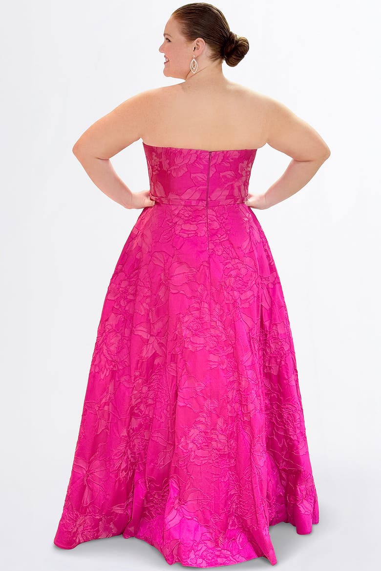 Jacquard Curvy A-Line Strapless Formal Dress, Alternate, color, Fuchsia