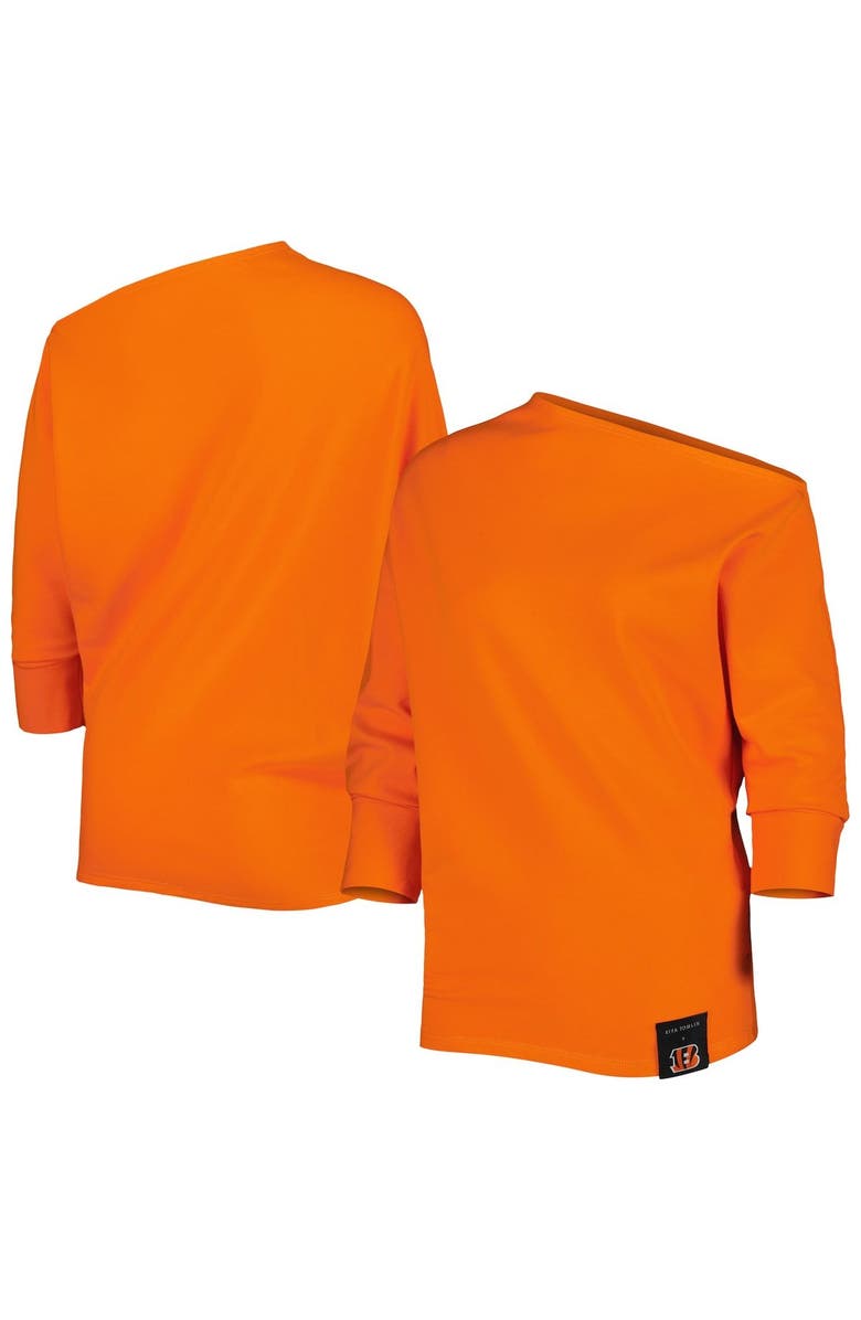 KIYA TOMLIN Women's KIYA TOMLIN Orange Cincinnati Bengals Twisted Tri-Blend Asymmetrical 3/4-Dolman Sleeve Sweatshirt, Main, color,