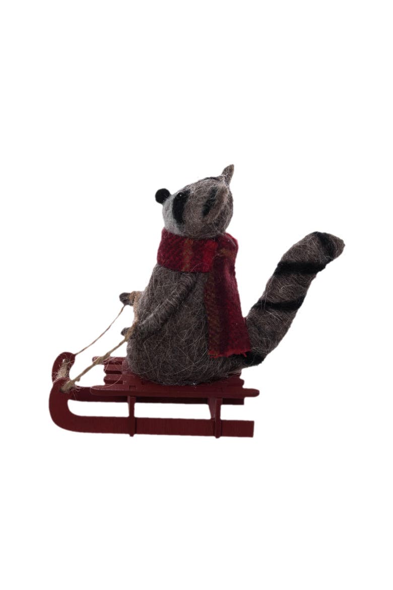 Raccoon On Sleigh Figurine, Alternate, color, Brown