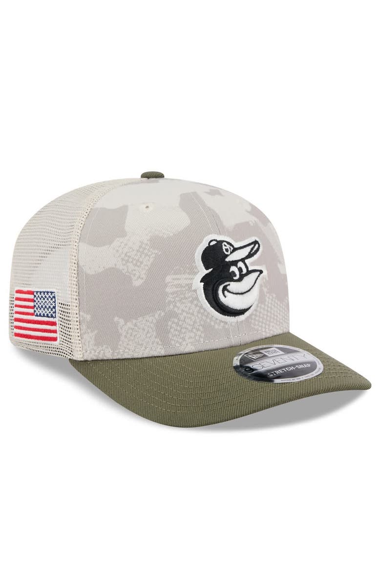 New Era Men's New Era Light Beige/Olive Baltimore Orioles 2025 Armed Forces Day 9SEVENTY Stretch-Snap Hat, Main, color, Light Beige