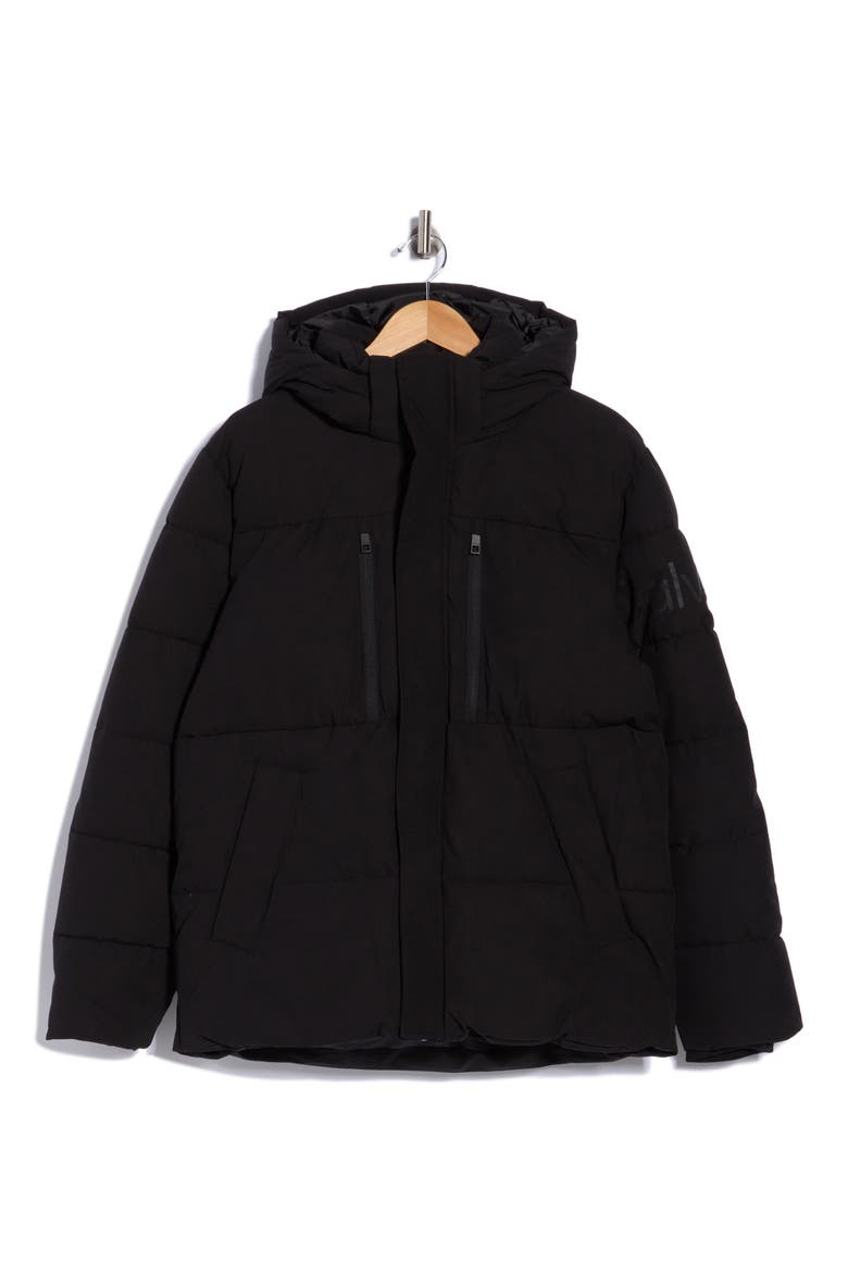 Stretch Logo Puffer Jacket, Main, color, BLACK