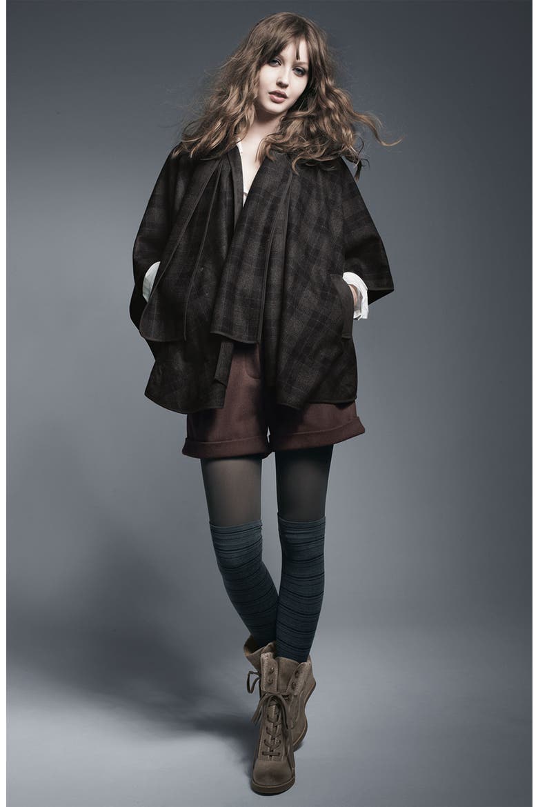 Tie Front Cape, Alternate, color, BLACK PLAID