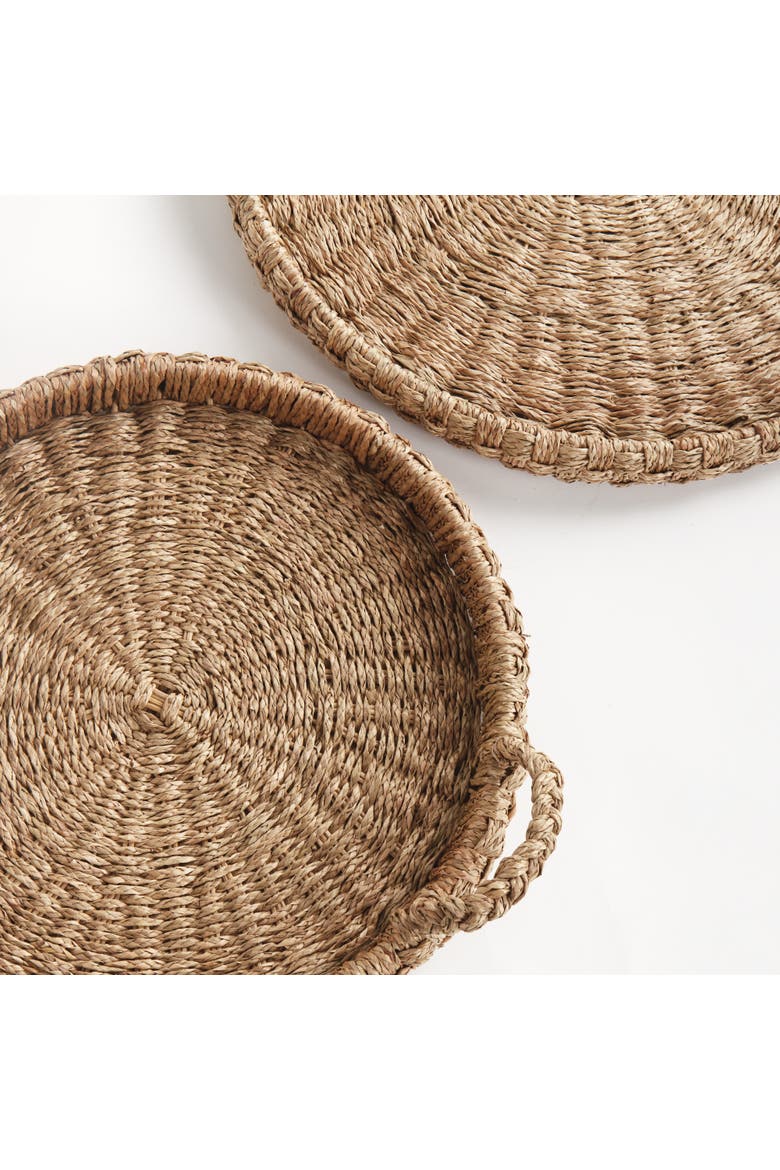 Sawyer Round Trays With Handles, Natural Mendong Rattan, 2pc, Alternate, color, Brown