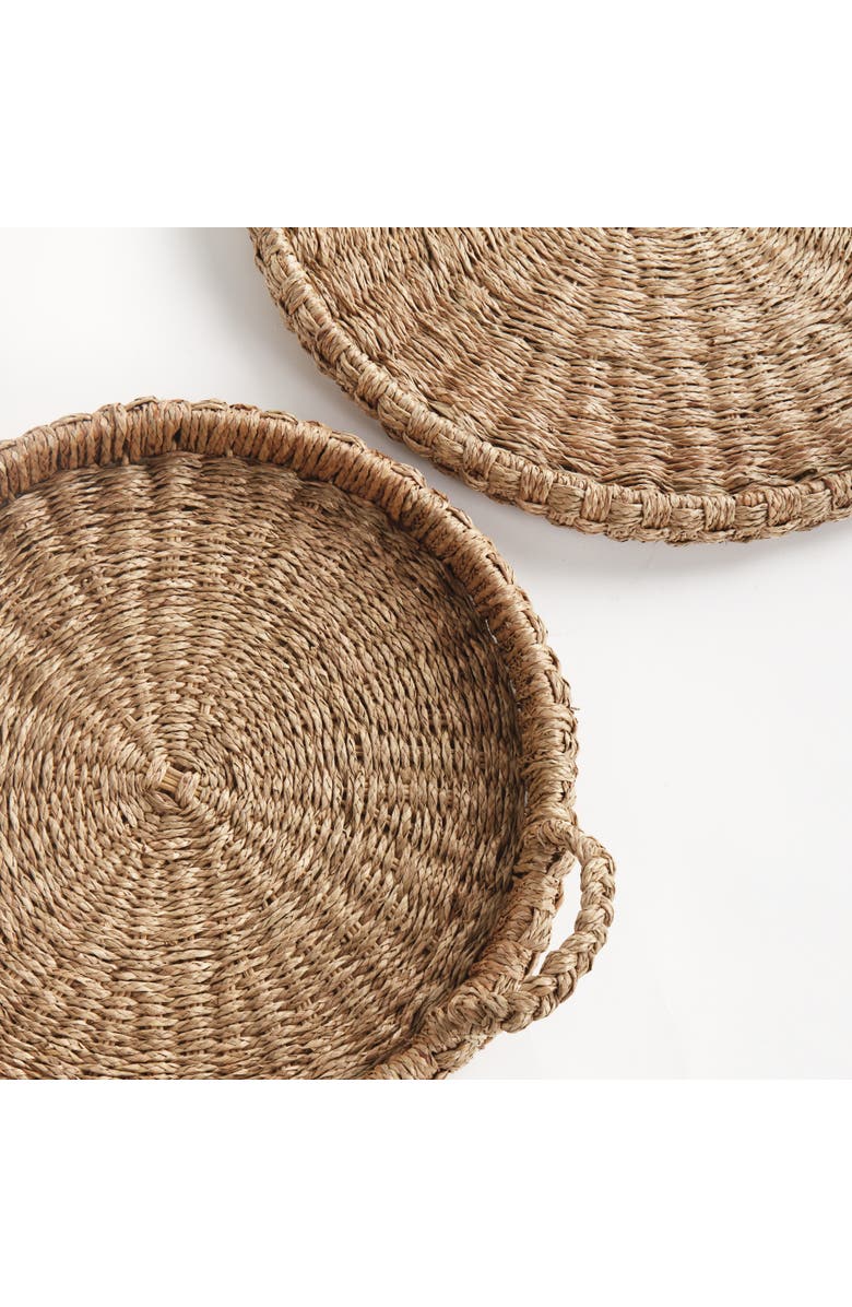 Napa Home & Garden Sawyer Round Trays With Handles, Natural Mendong Rattan, 2pc, Alternate, color, Brown