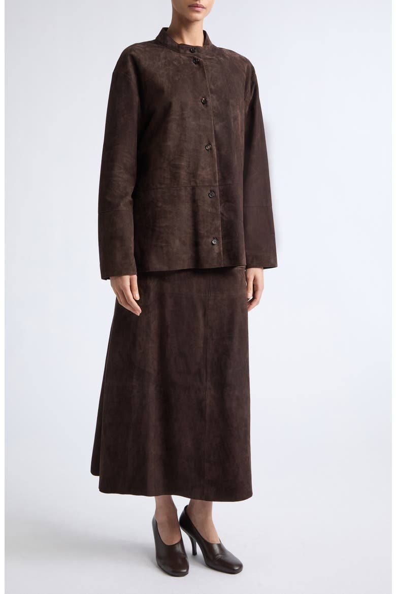 Fiorire Suede Skirt, Alternate, color, BROWN