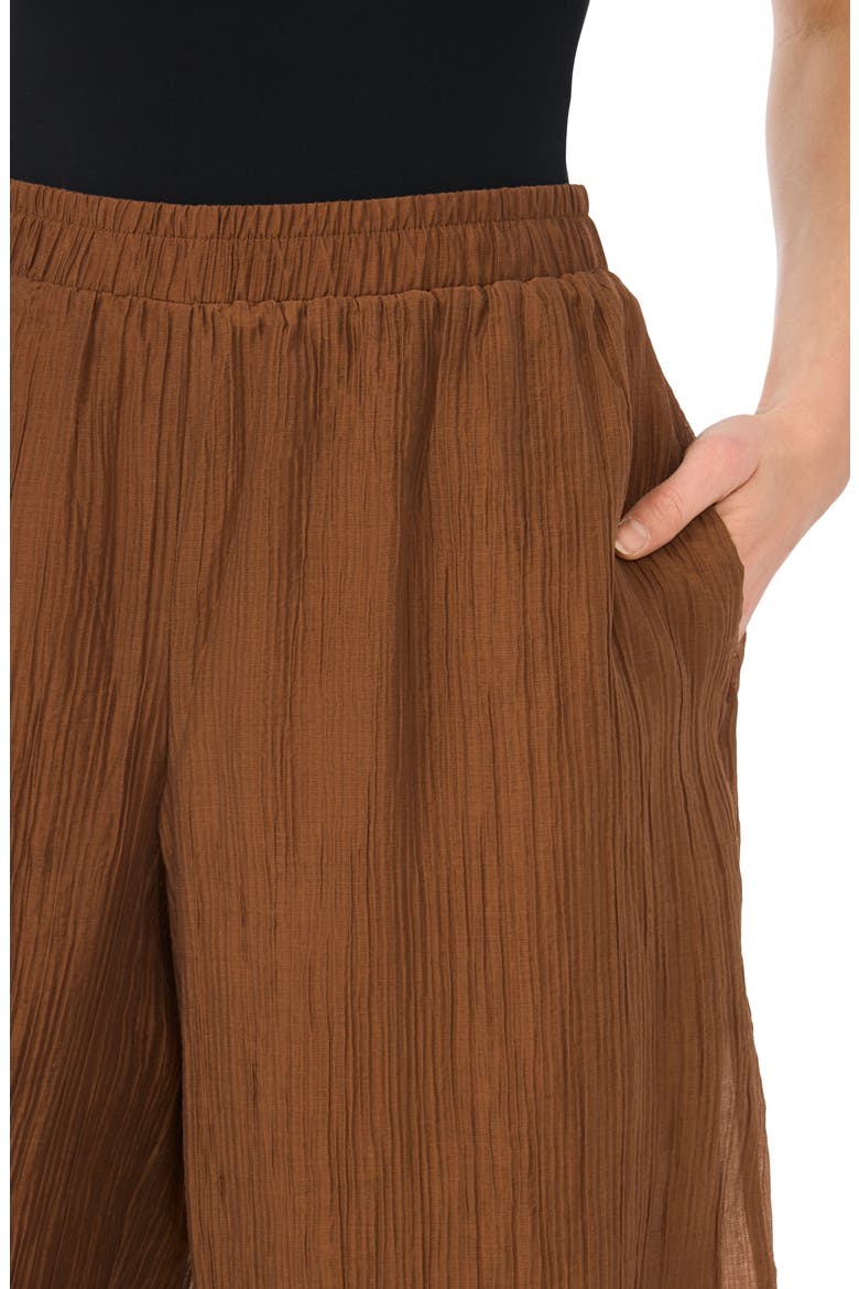 Plissé Pleats Pull-On Wide Leg Pants, Alternate, color, CAFE