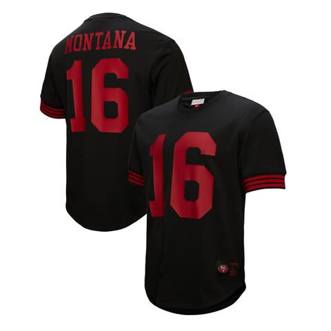 Men's Mitchell & Ness Joe Montana Black San Francisco 49ers Retired Player Name & Number Mesh Top