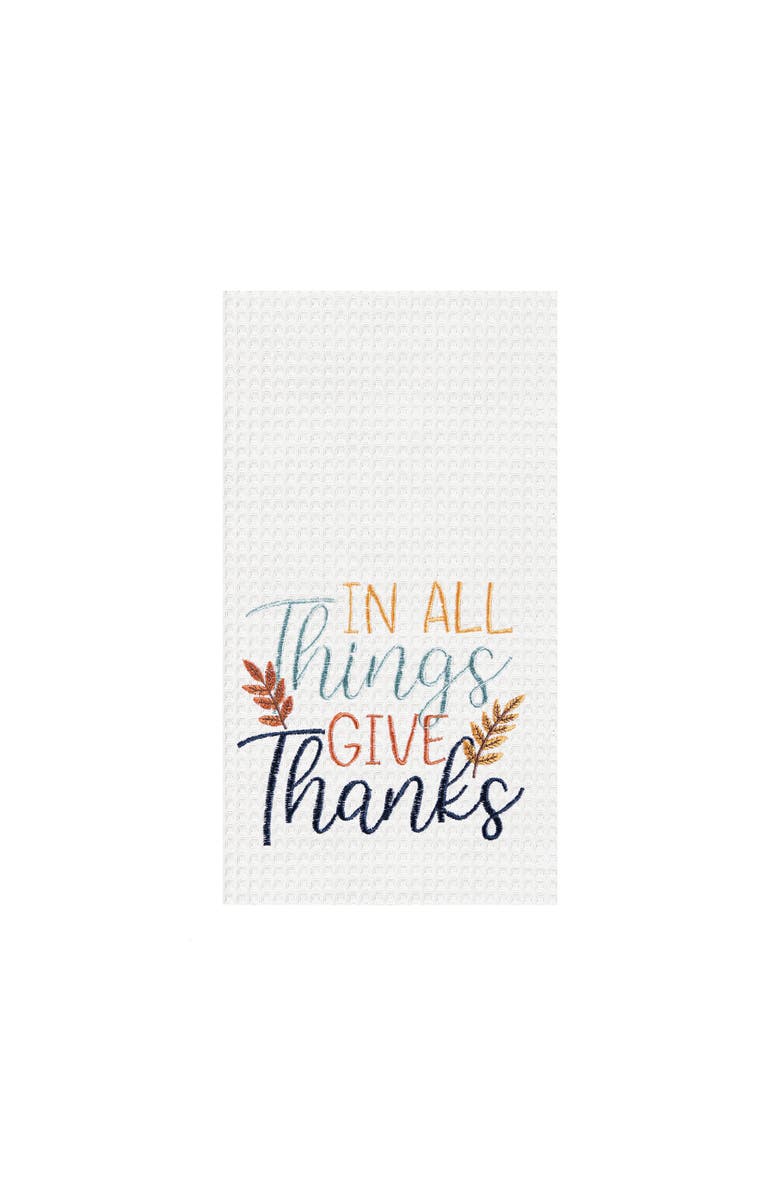 C&F Home "In All Things Give Thanks" Wheat 100% Cotton Embroidered Flour Sack Dishtowel, Main, color, White