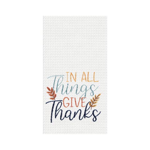 "In All Things Give Thanks" Wheat 100% Cotton Embroidered Flour Sack Dishtowel