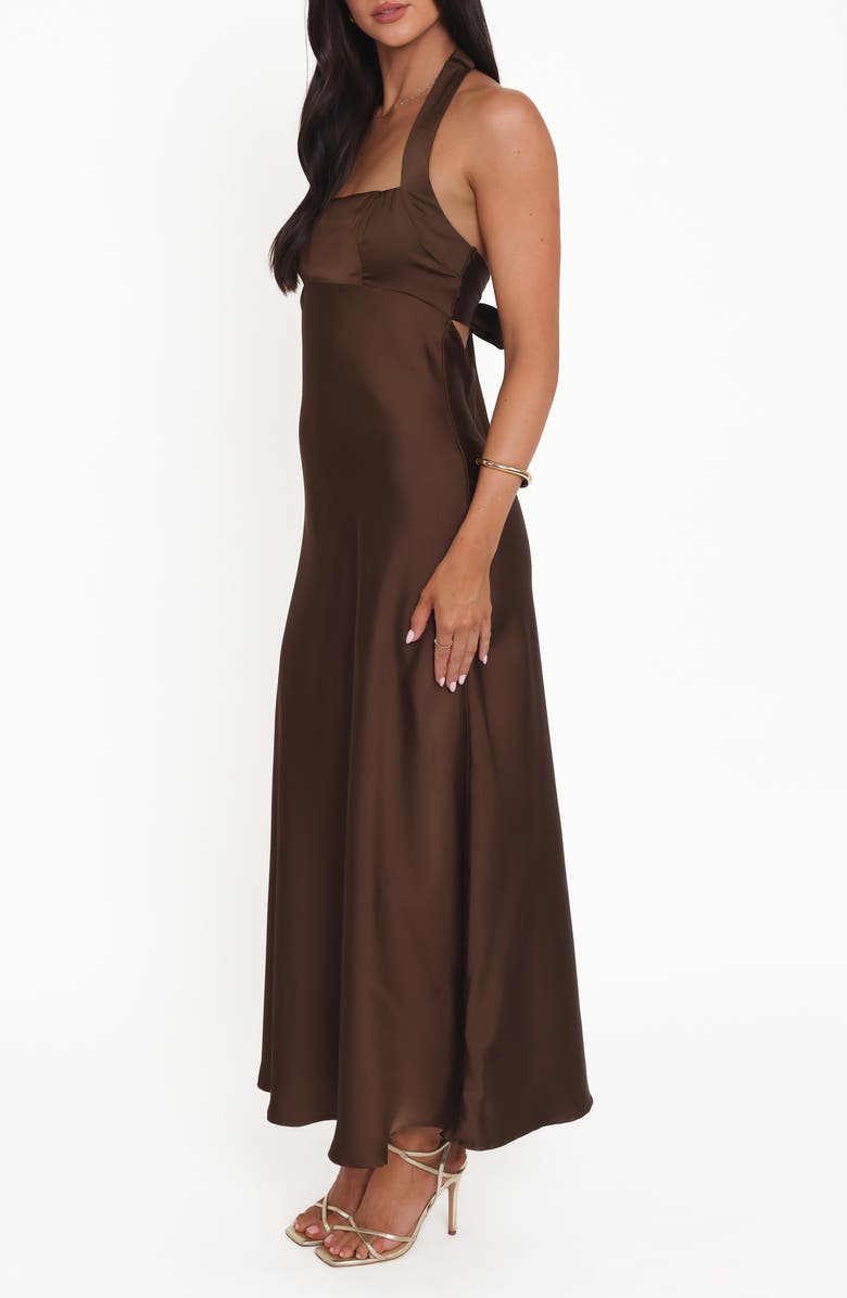 Petal & Pup Nakita Satin Halter Maxi Dress, Alternate, color, Brown