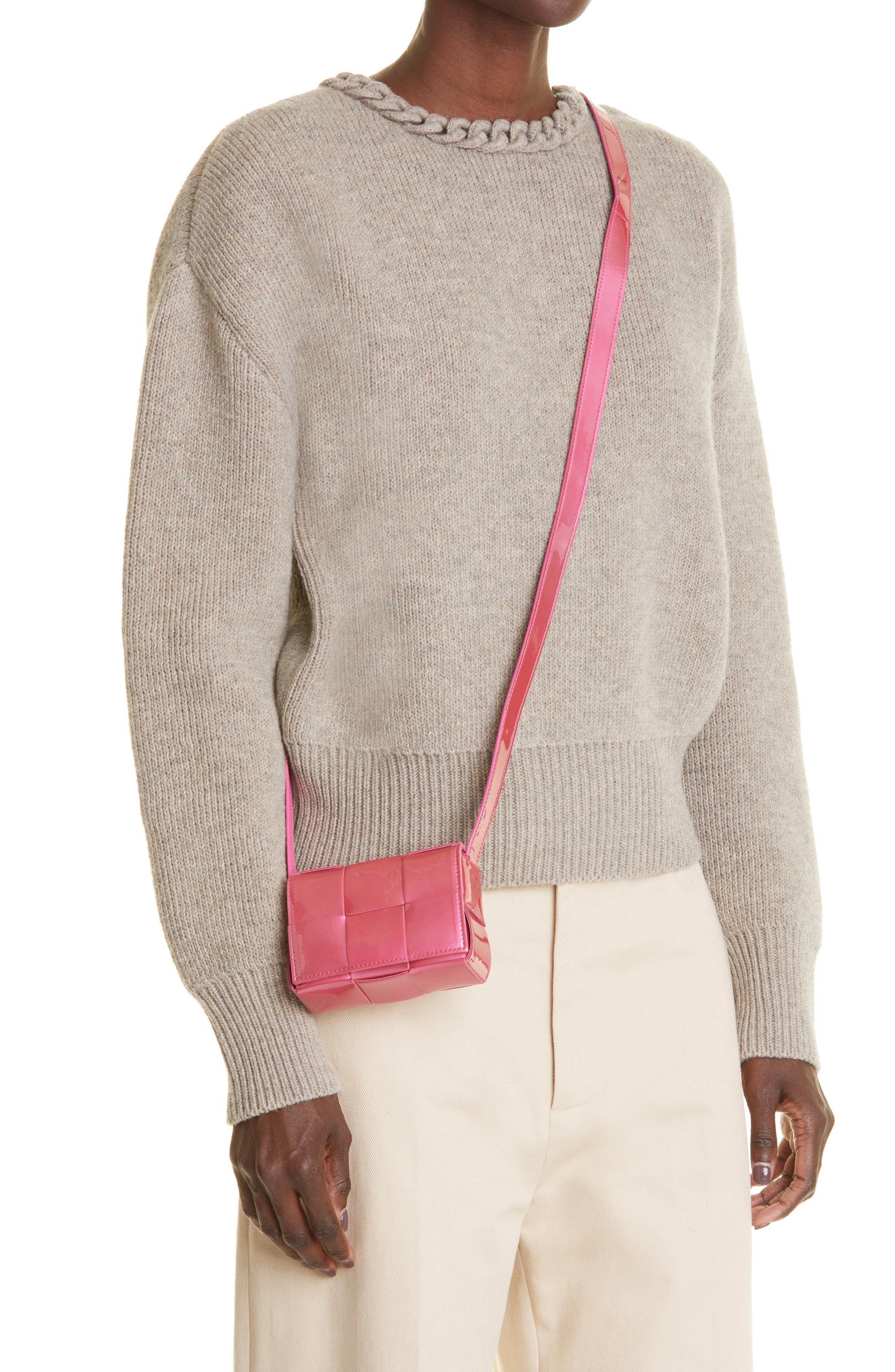 Bottega Veneta Mini Cassette Intrecciato Metallic Leather Crossbody Bag, Alternate, color, 