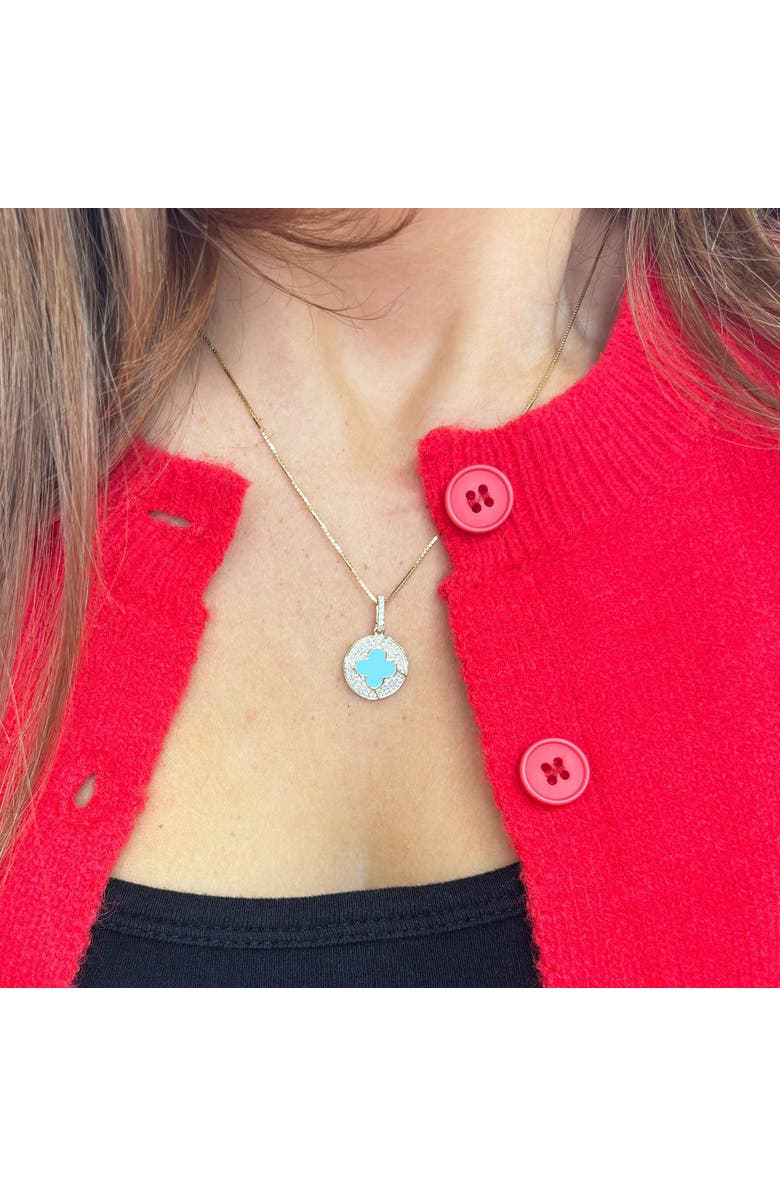 The Lovery Fine Jewelry Turquoise Diamond Disc Clover Charm, Alternate, color, Turquoise