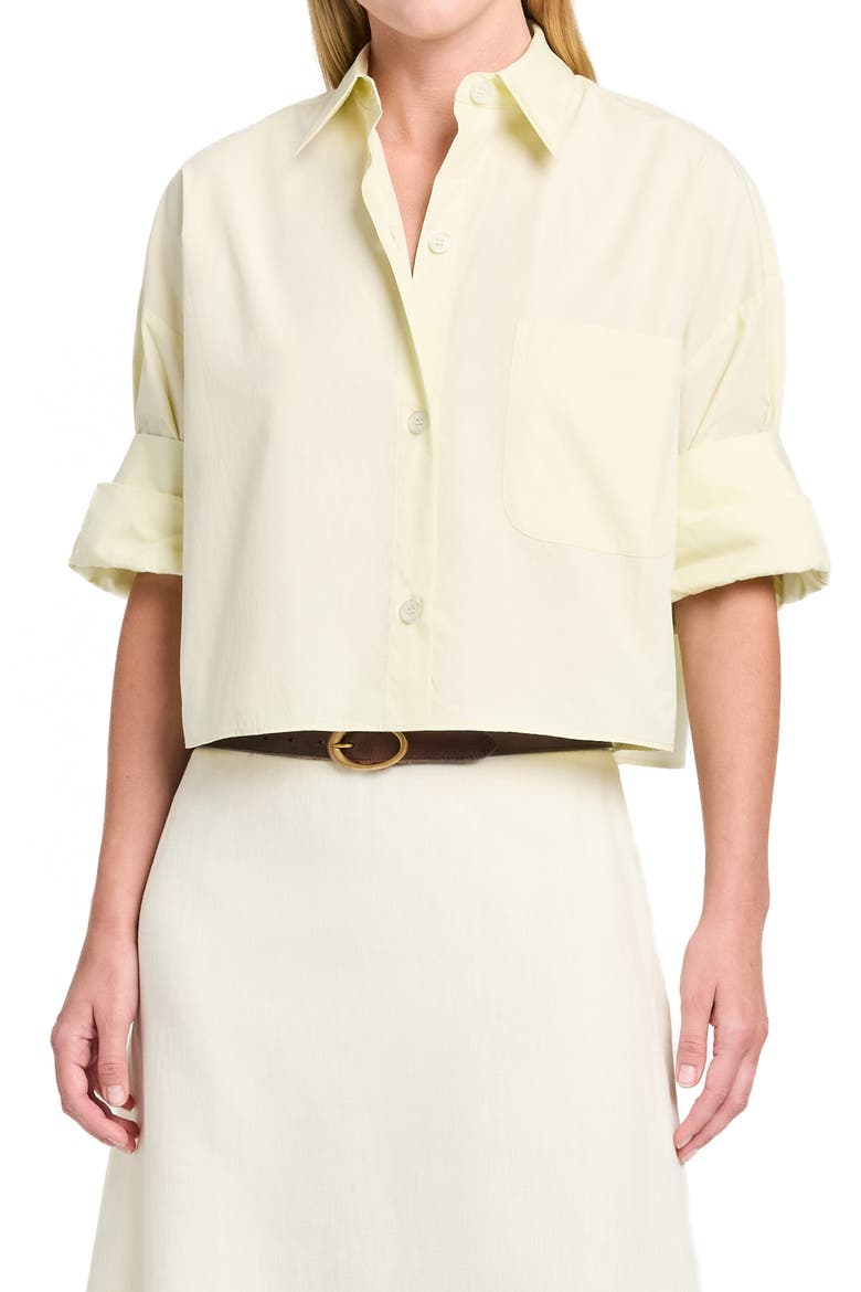 Next Ex Crop Linen Button-Up Shirt, Main, color, GLASS GREEN