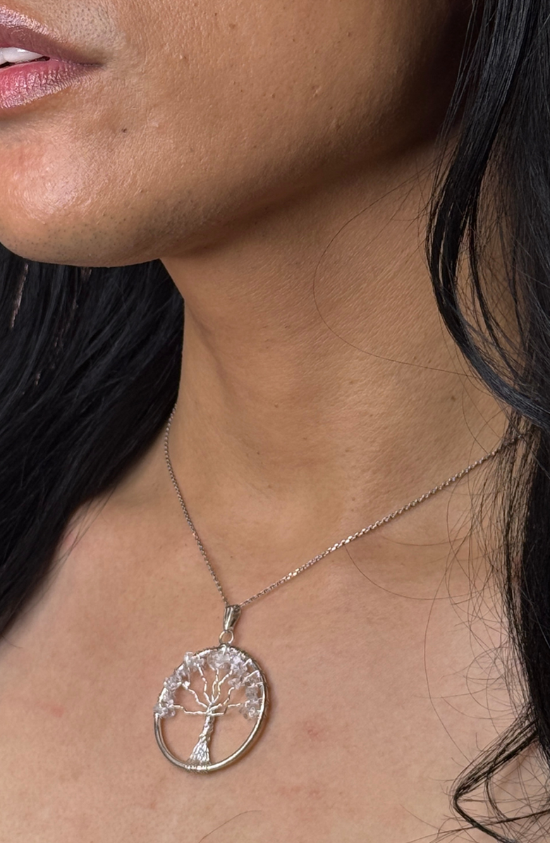 Humanist Beauty Tree of Life Gemstone Necklace, Alternate, color, Clear Quartz