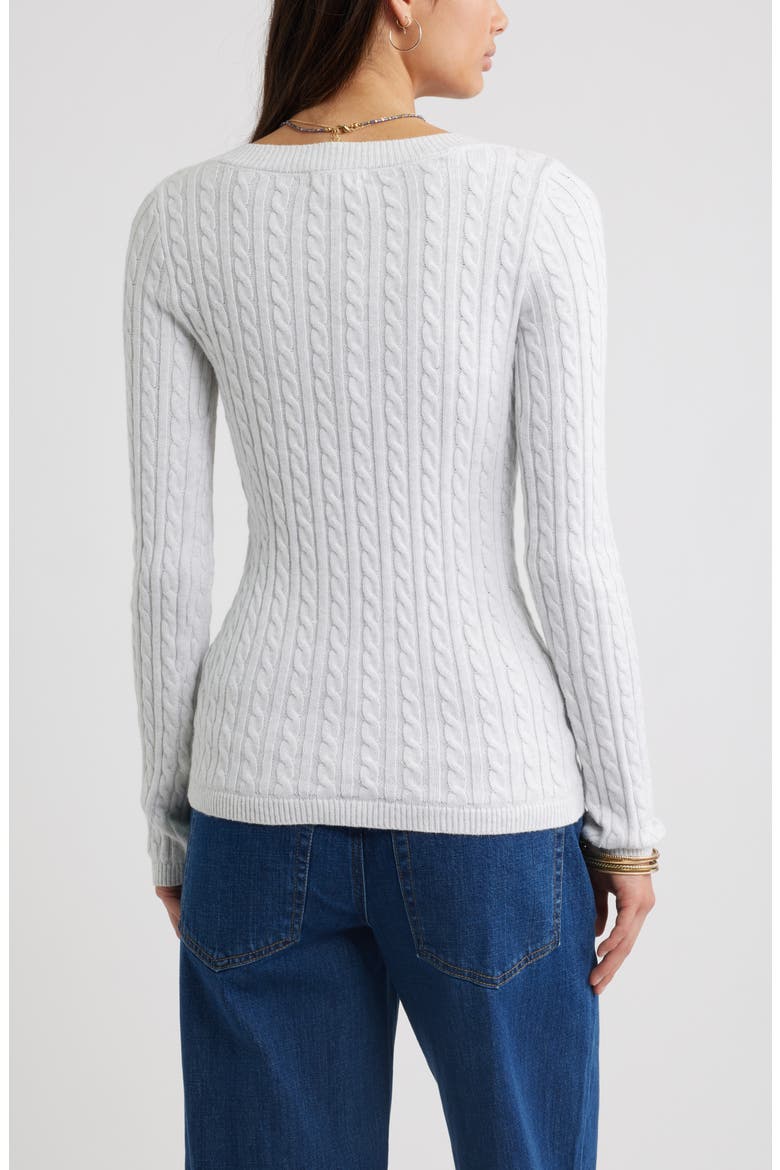 Cable Stitch V-Neck Sweater, Alternate, color, GREY FOG HEATHER