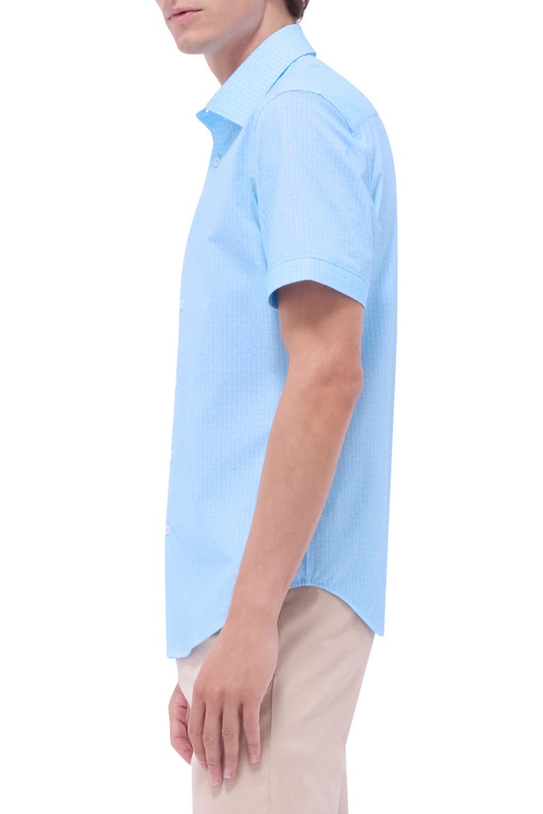 Miles OoohCotton® Bowling Pin Print Short Sleeve Button-Up Shirt, Alternate, color, ICE