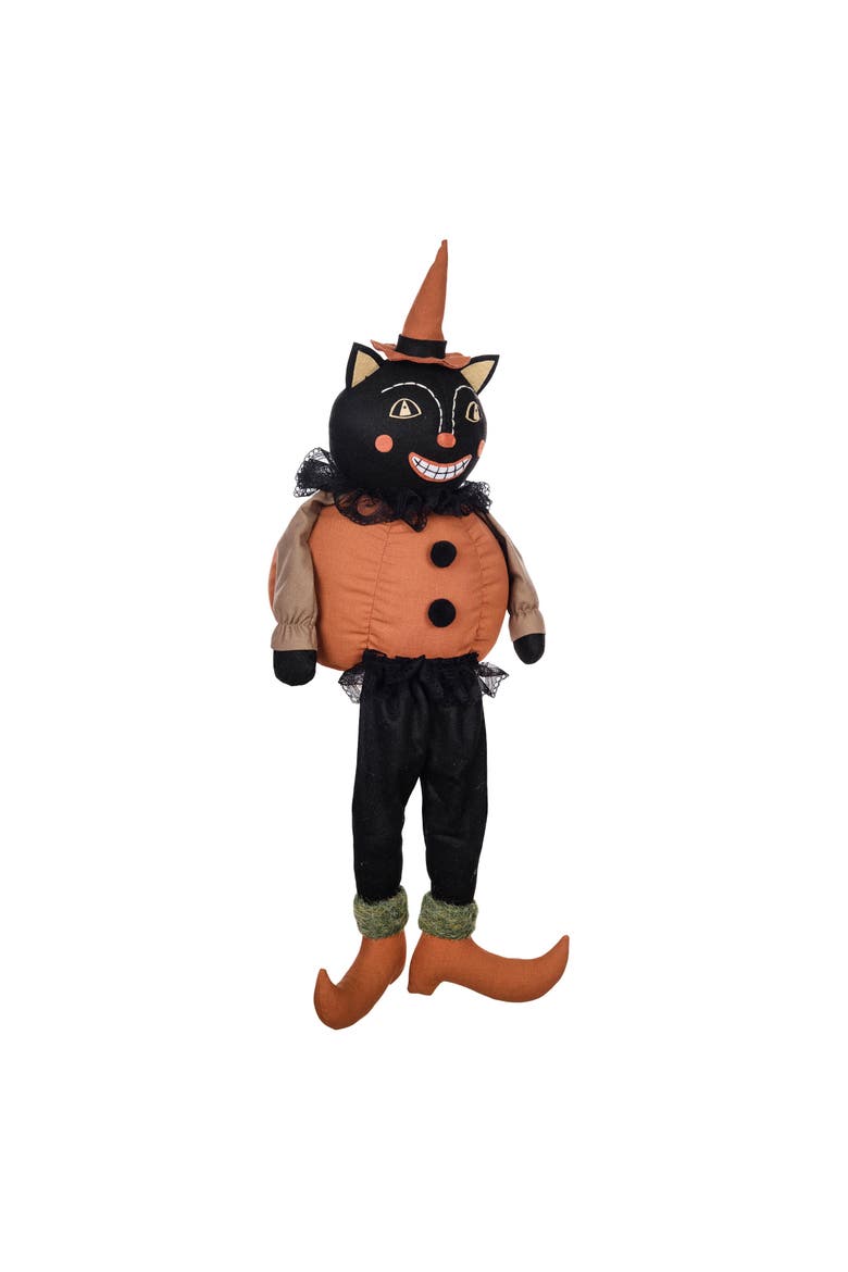 Vintage Halloween Black Cat Folk Art Figurine 8.25", Main, color, Orange