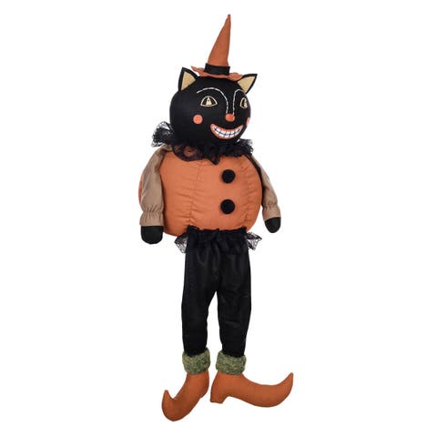 Vintage Halloween Black Cat Folk Art Figurine 8.25"