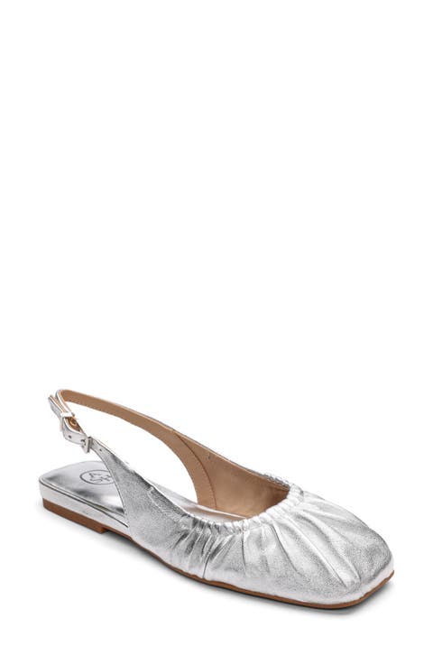Bibi Ruched Square Toe Slingback Flat (Women)