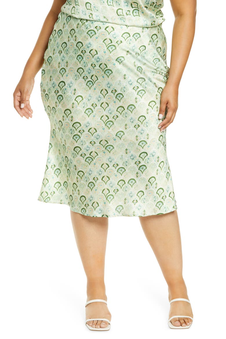 Marble Print Slip Skirt, Main, color, GREEN