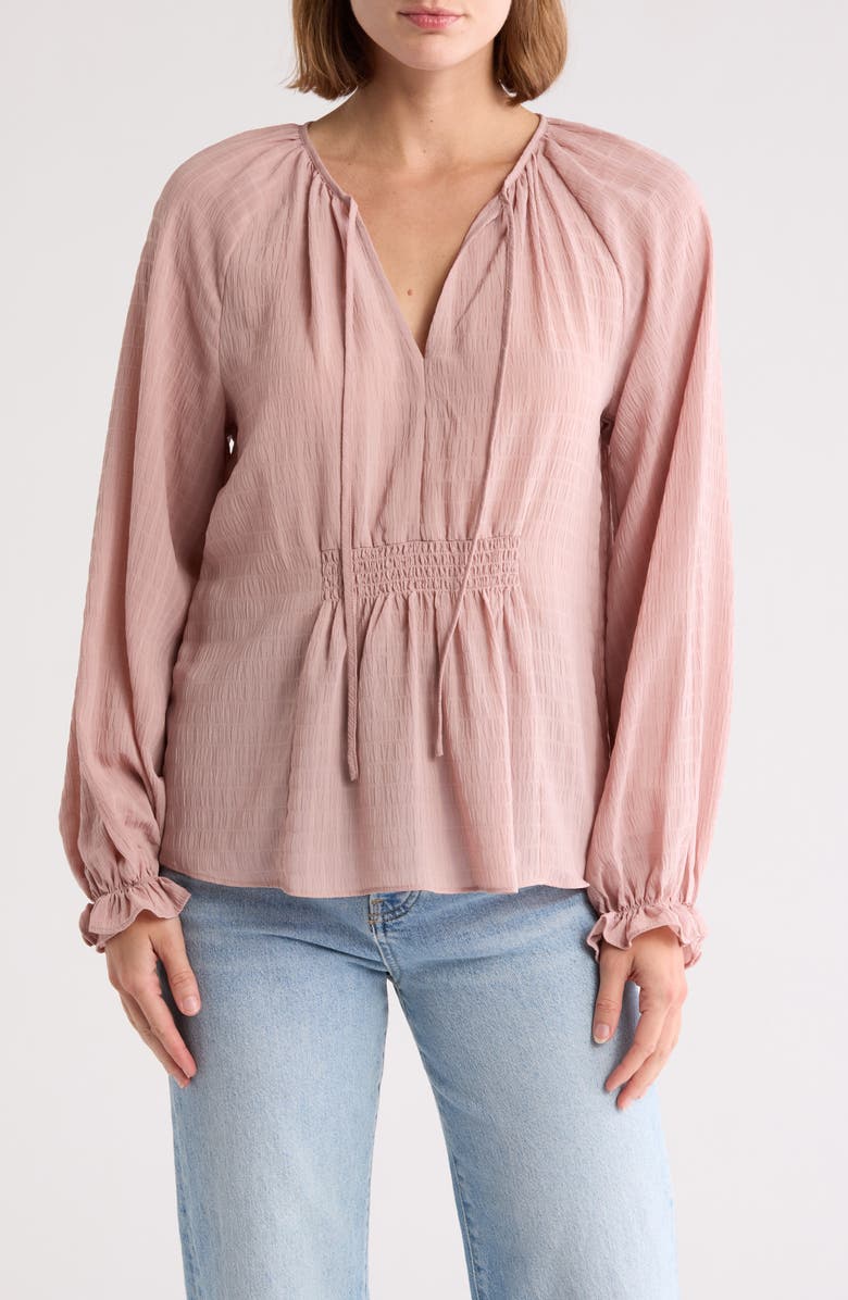 NORDSTROM RACK Shadow Stripe Long Sleeve Top, Main, color, Pink Adobe