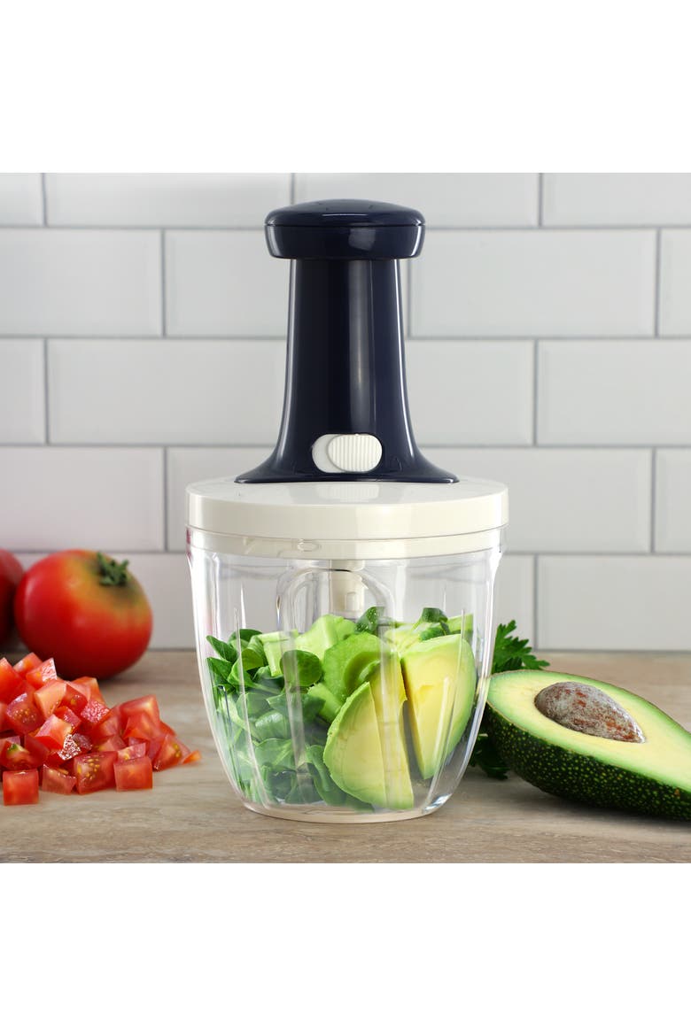 9x5" Push Top Stainless Steel Vegetable Chopper in Navy, Alternate, color, Blue