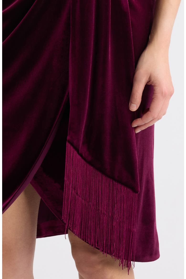 Pleated Fringe Velvet Cocktail Dress, Alternate, color, BURGANDY