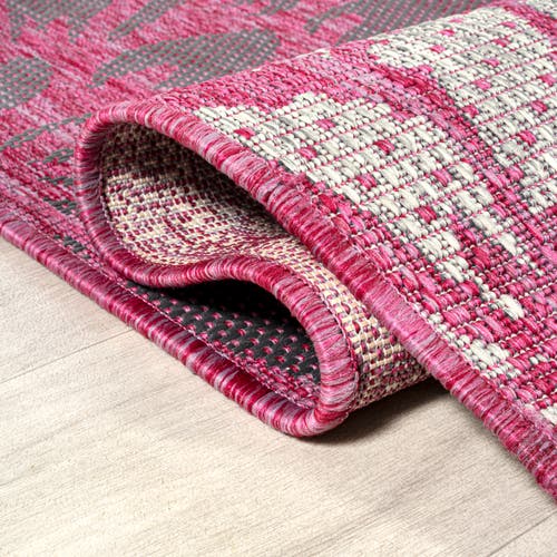 Jonathan Y Zinnia Modern Floral Textured Weave Indoor/outdoor Green/cream Square Area Rug In Fuchsia/light Gray