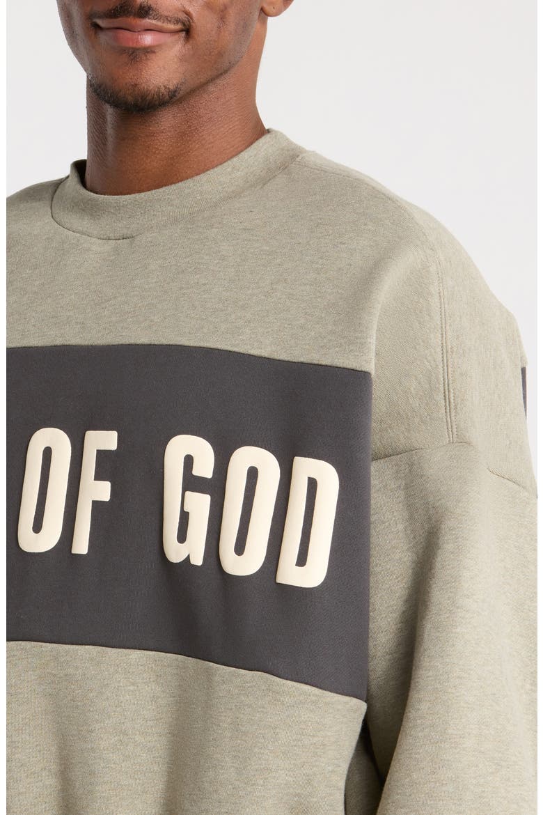 Paneled Relaxed Crop Fleece Sweatshirt, Alternate, color, SEAL HEATHER/ IRON GREY