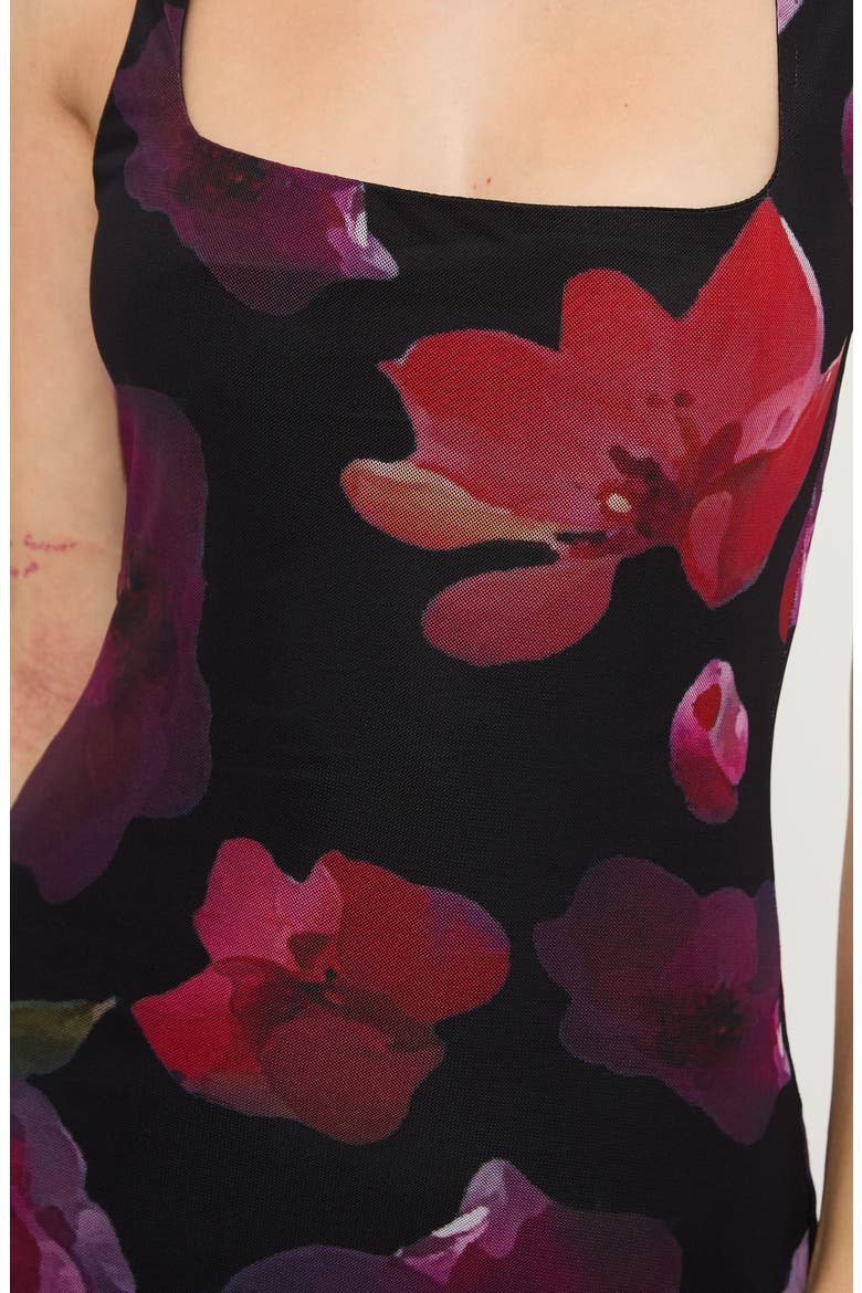 Eviana Floral Mesh Maxi Dress, Alternate, color, BLACK