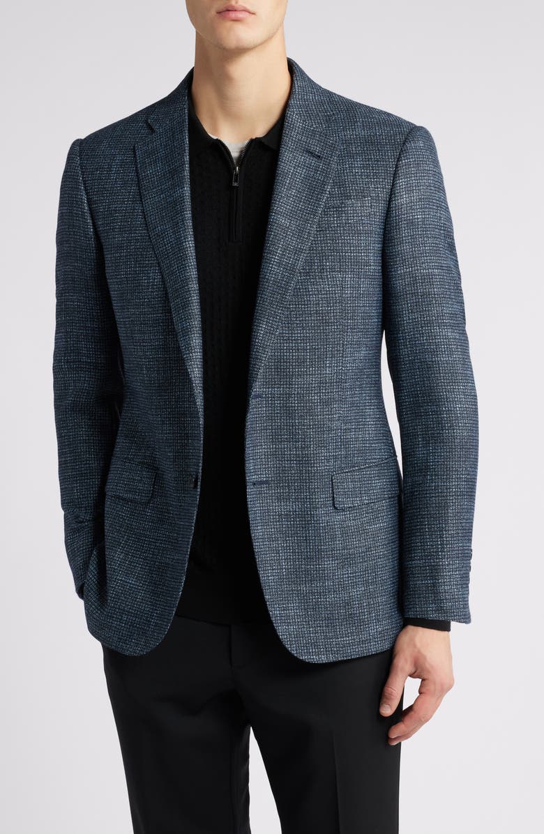 Emporio Armani Textured Microcheck Wool Blend Sport Coat, Main, color, Solid Medium Blue