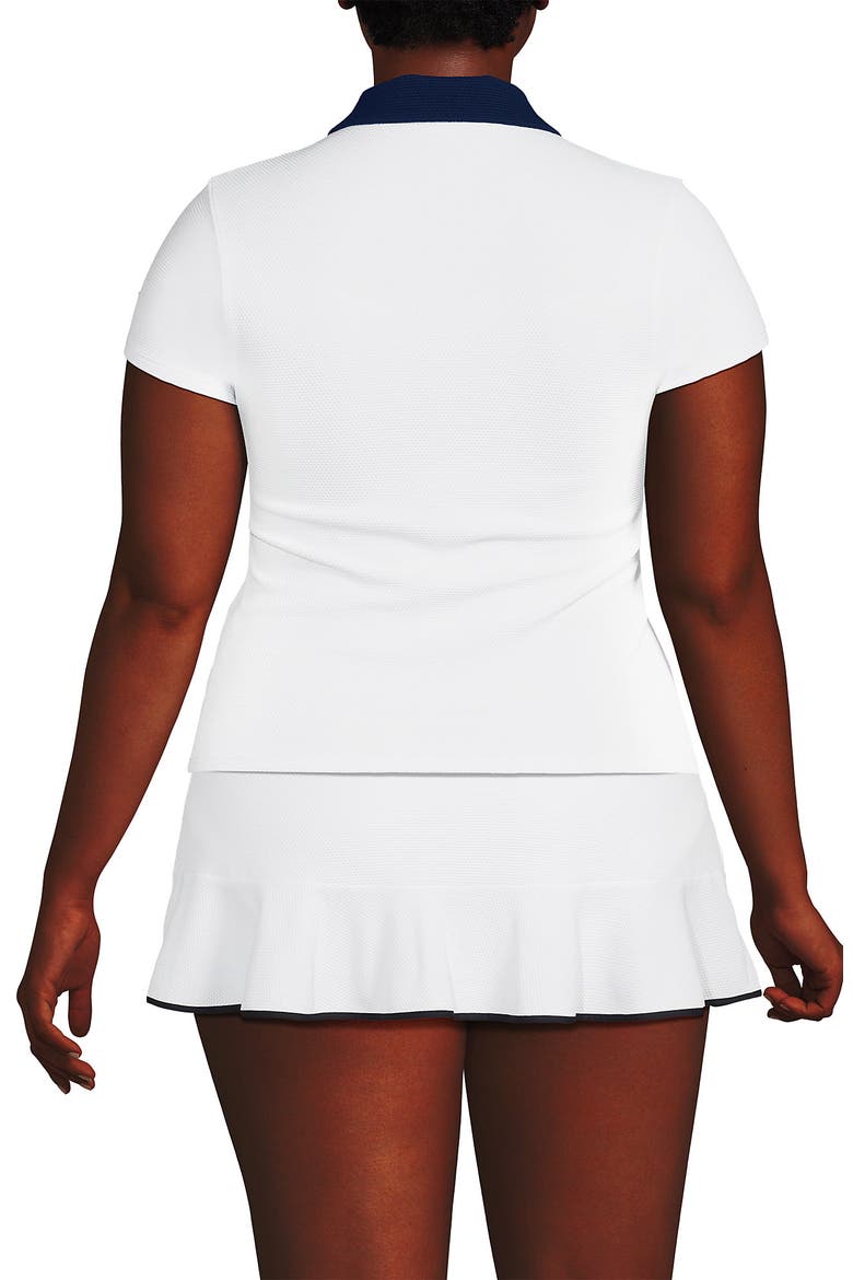 Plus Size Short Sleeve Pique Johnny Collar UPF 50 Rash Guard, Alternate, color, White/Deep Sea Navy