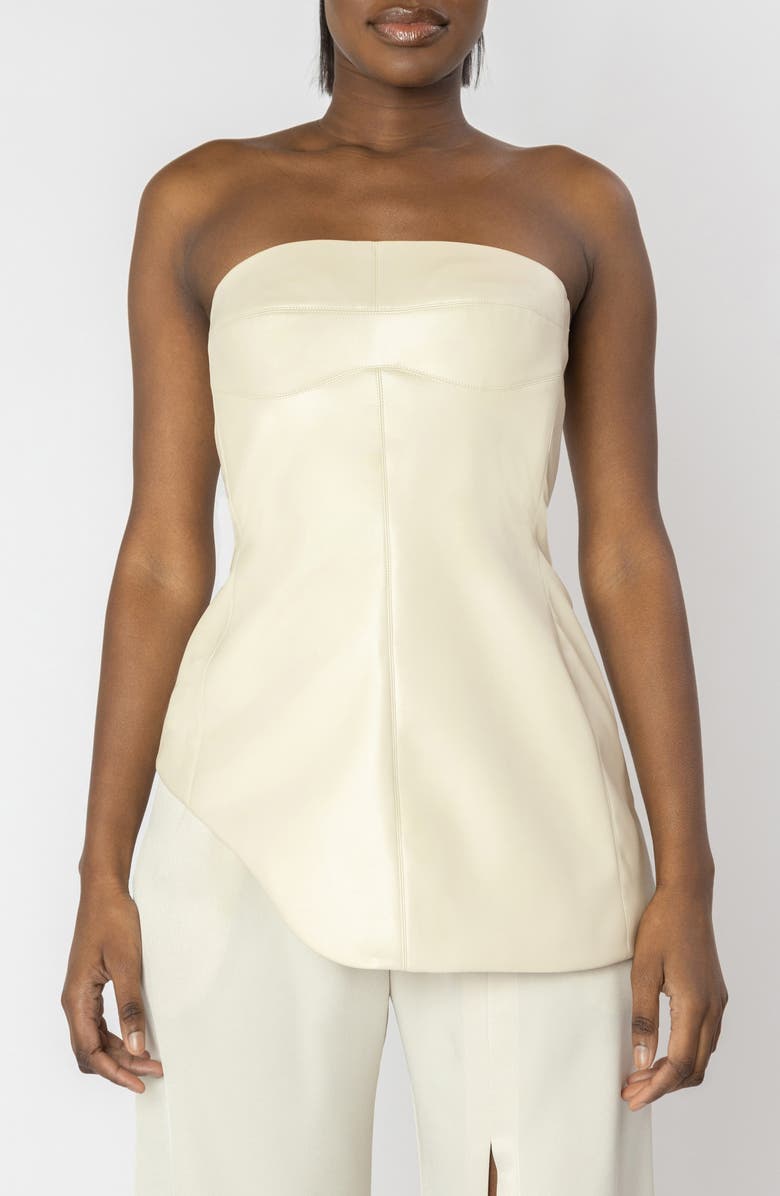 ISRAELLA KOBLA Indira Strapless Faux Leather Corset Top, Main, color, Cream