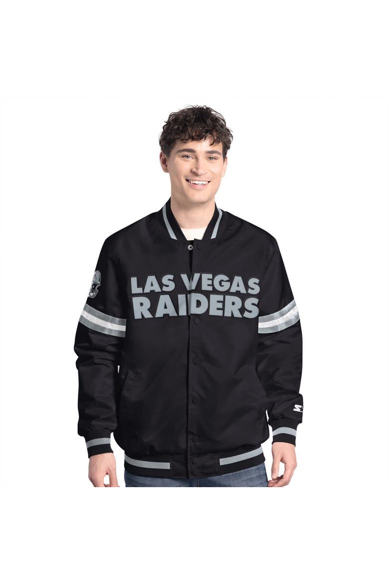 Men's Starter  Black Las Vegas Raiders Scout Full-Snap Varsity Jacket, Alternate, color, Black