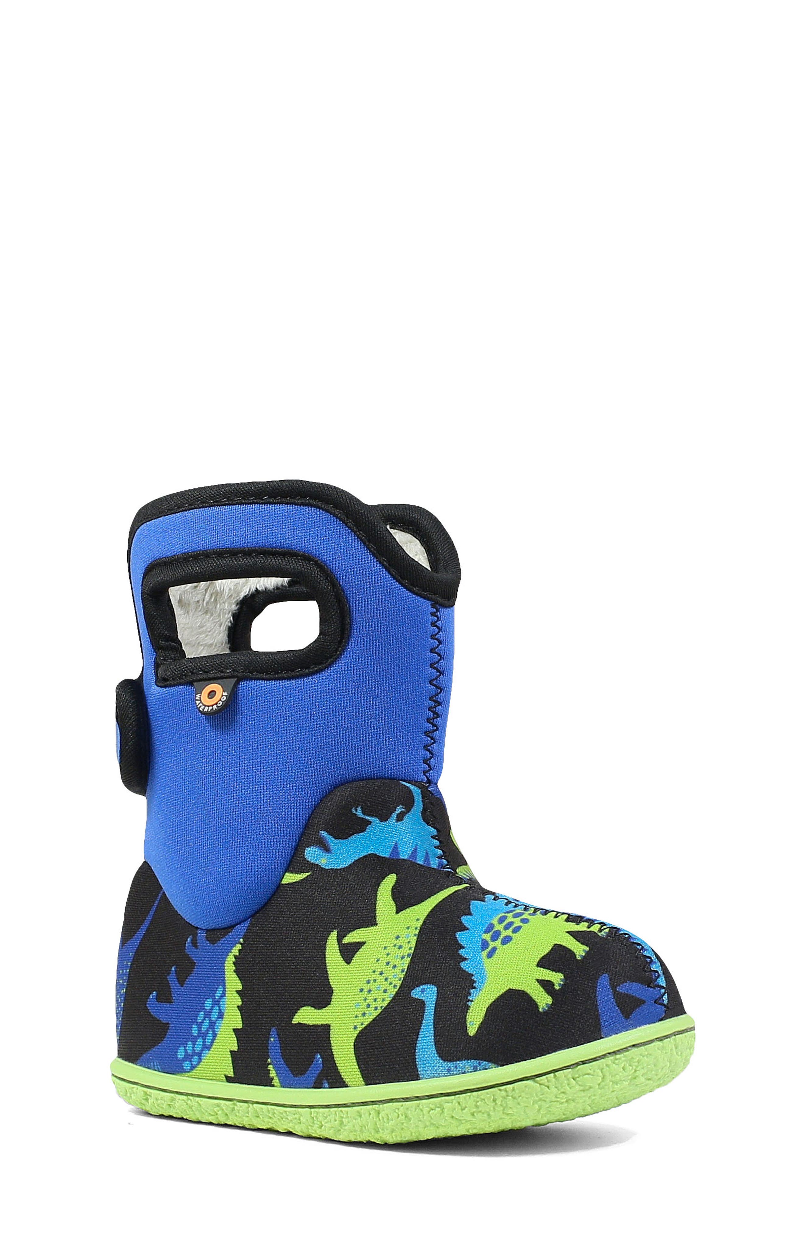Baby Bogs Dino Insulated Waterproof Boot, Main, color, ELECTRIC BLUE MULTI