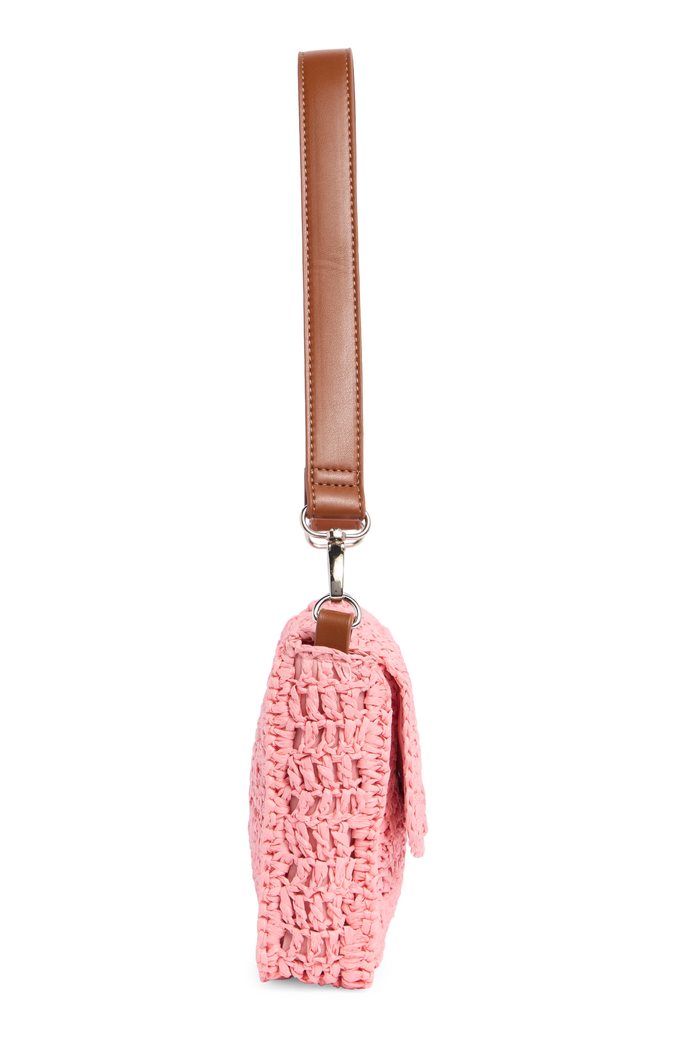 Collection XIIX Crochet Squares Raffia Shoulder Bag, Alternate, color, Peach