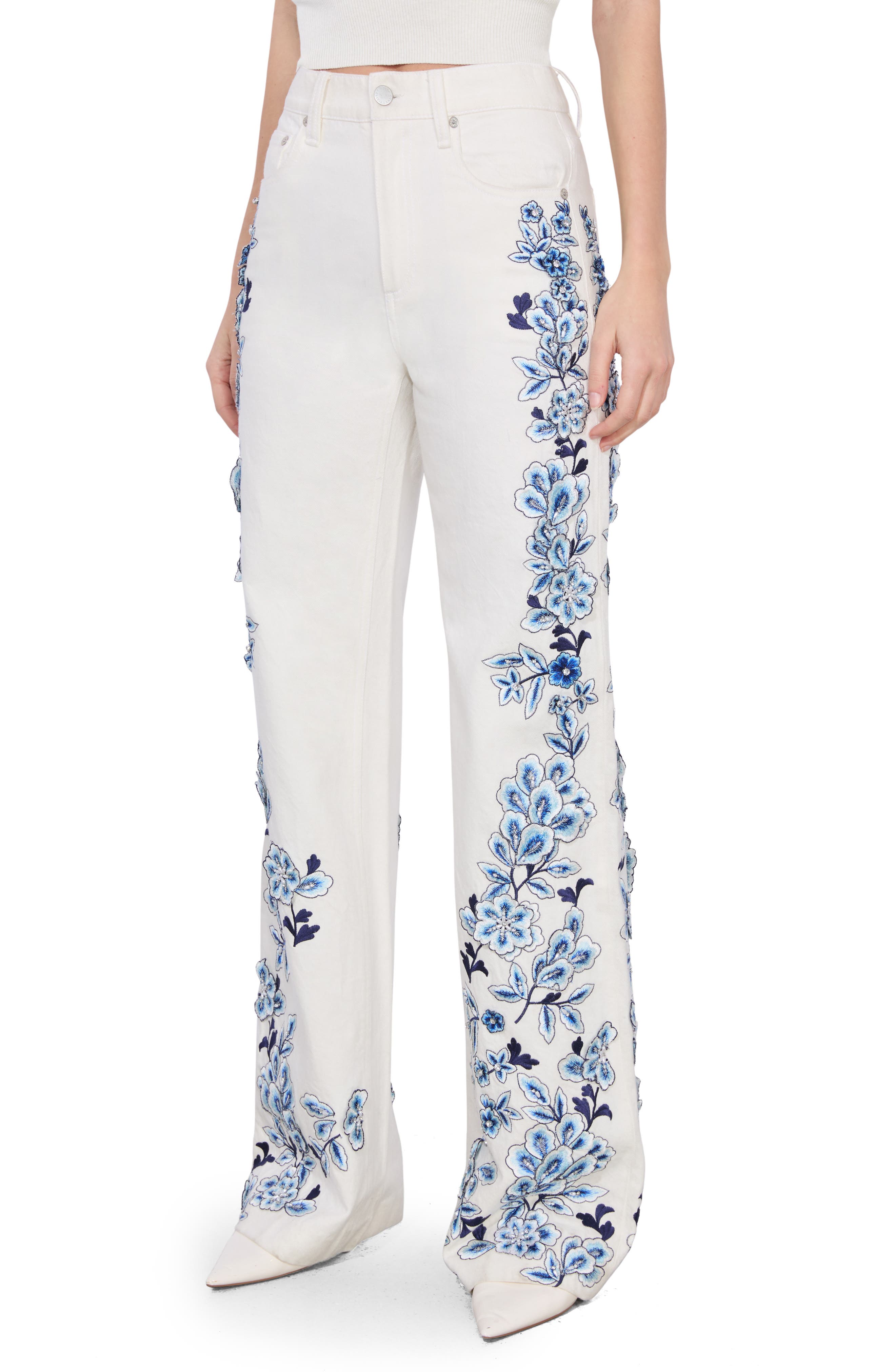 Alice + Olivia Weezy Floral Embroidered Bootcut Jeans