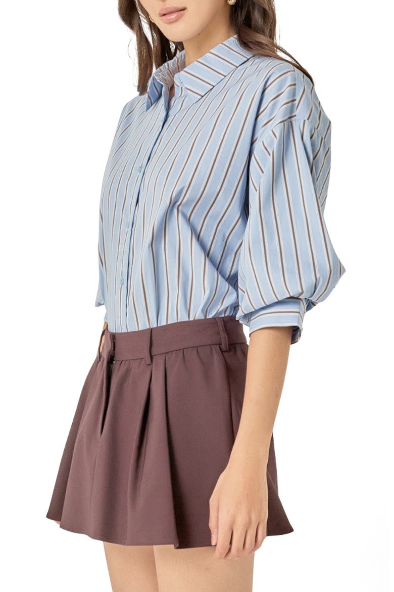 Striped Balloon Sleeve Shirt, Alternate, color, DUSTY BLUE