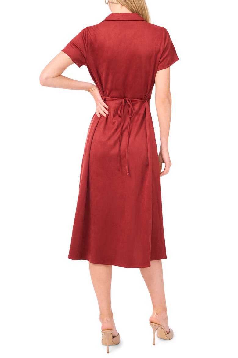 Short Sleeve Faux Suede Midi Shirtdress, Alternate, color, RUSTIC