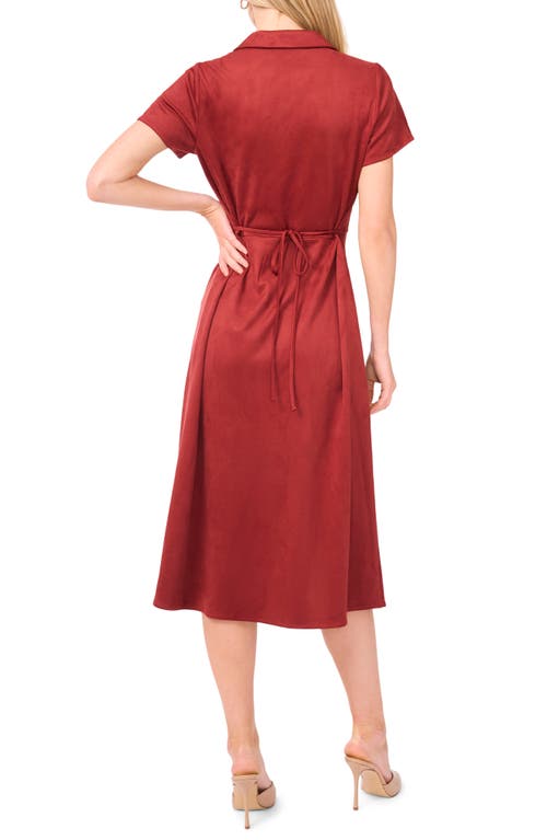 Vince Camuto Short Sleeve Faux Suede Midi Shirtdress In Burgundy