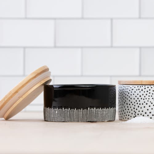 Totalee Gift Stripe Pinch Jar Ceramic Black 9 oz In Black