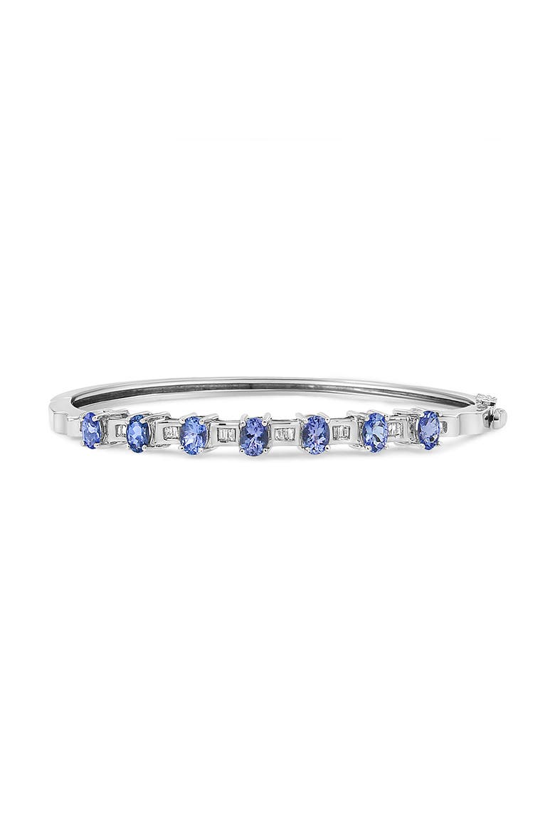 14K White Gold Blue Tanzanite and 1/4 Cttw Diamond Bangle, Alternate, color, White