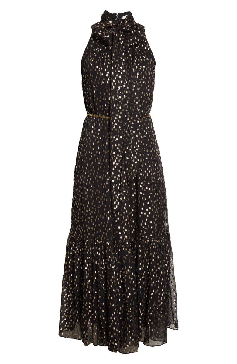 Zimmermann Tie Neck Silk Fil Coupé Midi Dress, Alternate, color, 