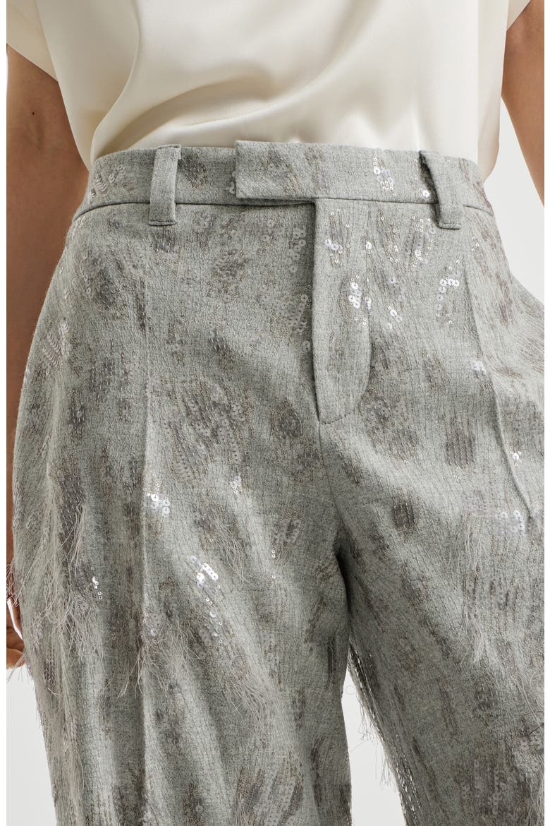 Virgin wool and cashmere twill flannel loose flared trousers with dazzling lynx embroidery, Alternate, color, Grey