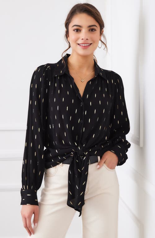 Karen Kane Metallic Tie Front Top In Gray