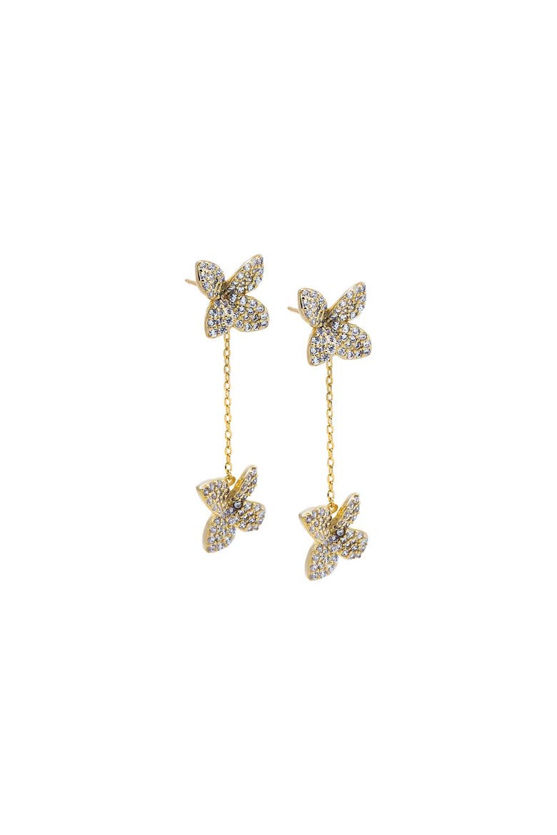 CZ Dangling Chain Flower Earring, Main, color, Gold