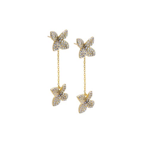 CZ Dangling Chain Flower Earring