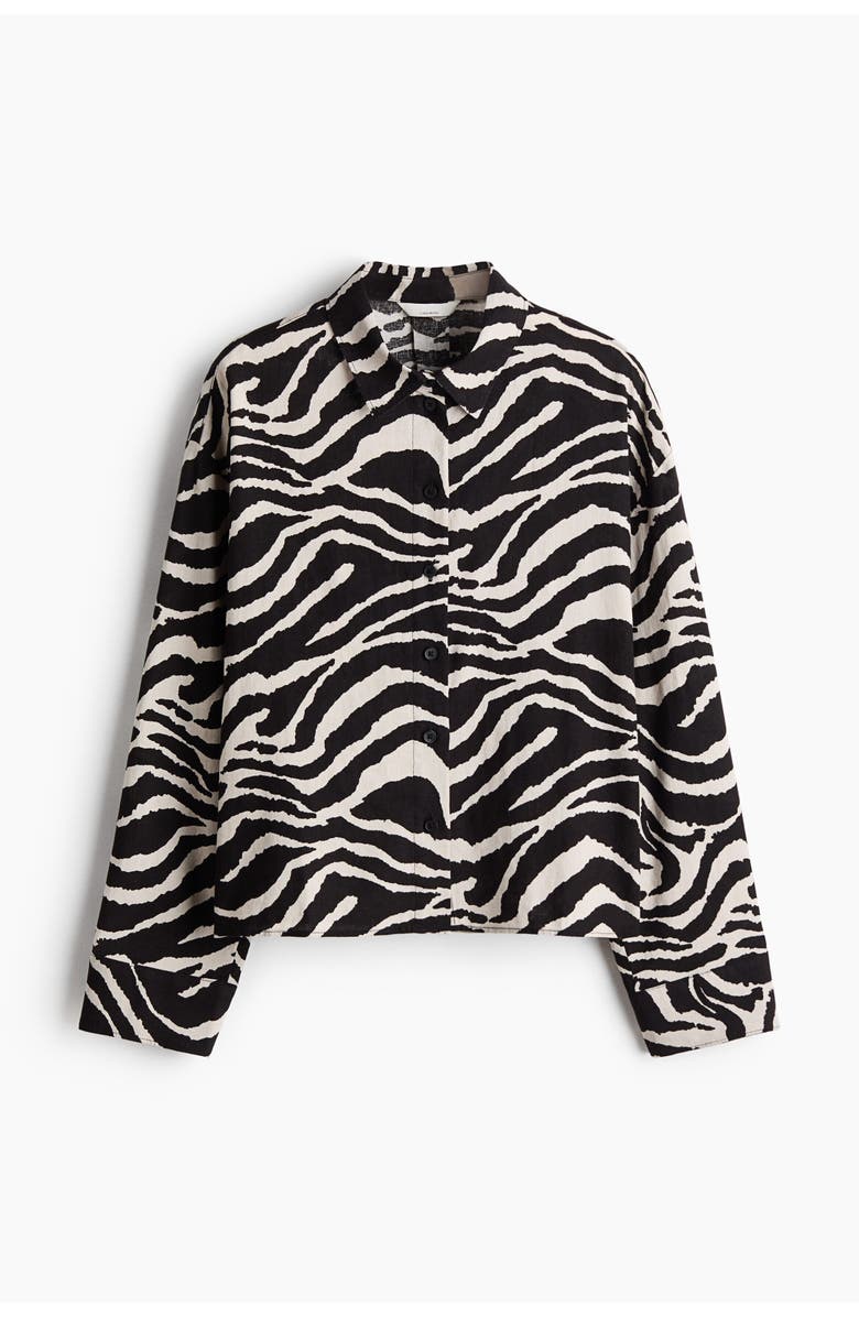 H&M Linen-blend Shirt, Alternate, color, Black/Zebra Print